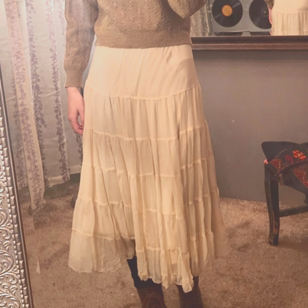 Cream tiered hippie skirt